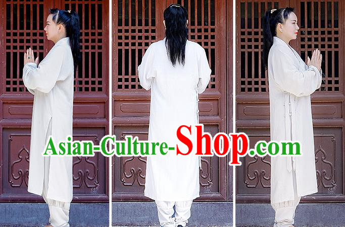 Chinese Traditional Taoist Priest Frock Martial Arts Costumes Tai Chi Training White Uniform