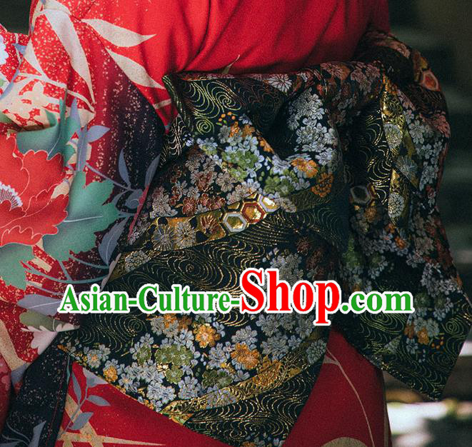 Japanese Handmade Brocade Corset Kimono Waistband Traditional Clothing Black Obi Belt