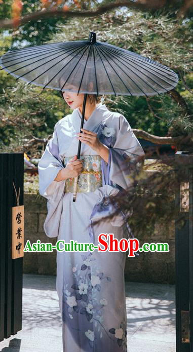 Japan Summer Festival Sakura Yukata Dress Japanese Traditional Garment Printing Lilac Kimono