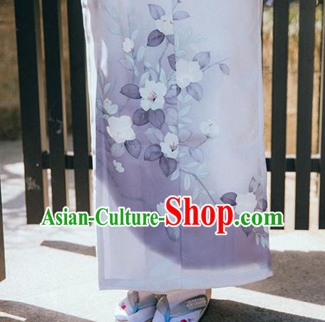 Japan Summer Festival Sakura Yukata Dress Japanese Traditional Garment Printing Lilac Kimono