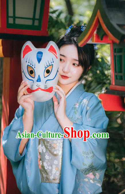 Japanese Traditional Garment Japan Printing Blue Kimono Summer Festival Sakura Yukata Dress