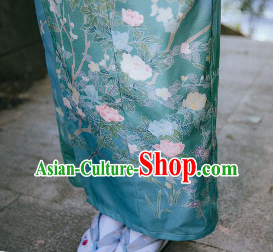 Japanese Traditional Garment Japan Printing Blue Kimono Summer Festival Sakura Yukata Dress
