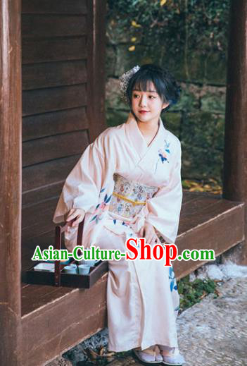 Japan Traditional Young Lady Garment White Kimono Japanese Summer Festival Yukata Dress