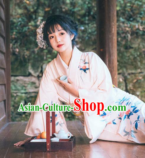 Japan Traditional Young Lady Garment White Kimono Japanese Summer Festival Yukata Dress