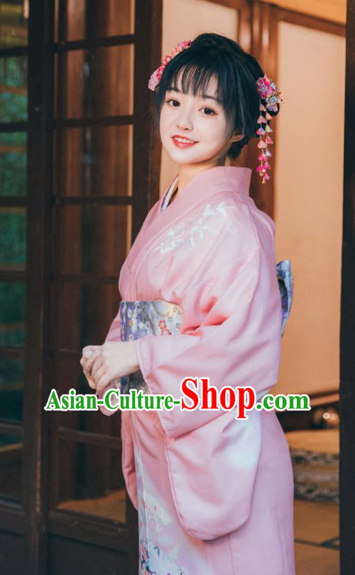 Japanese Summer Festival Yukata Dress Japan Traditional Young Lady Garment Pink Kimono
