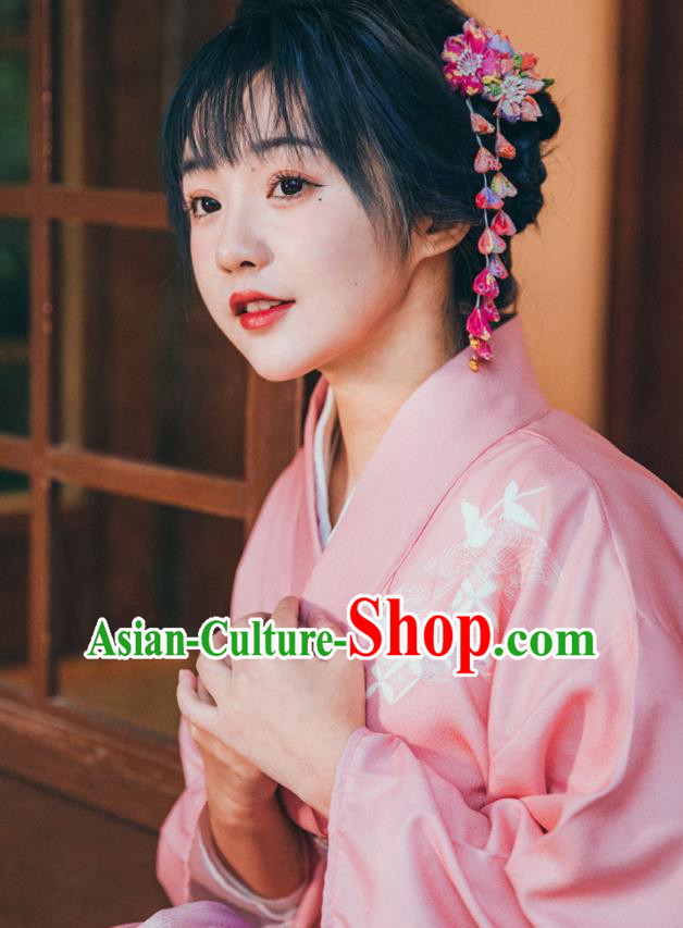 Japanese Summer Festival Yukata Dress Japan Traditional Young Lady Garment Pink Kimono