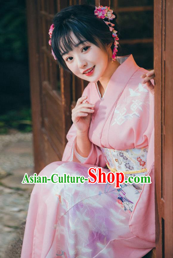 Japanese Summer Festival Yukata Dress Japan Traditional Young Lady Garment Pink Kimono