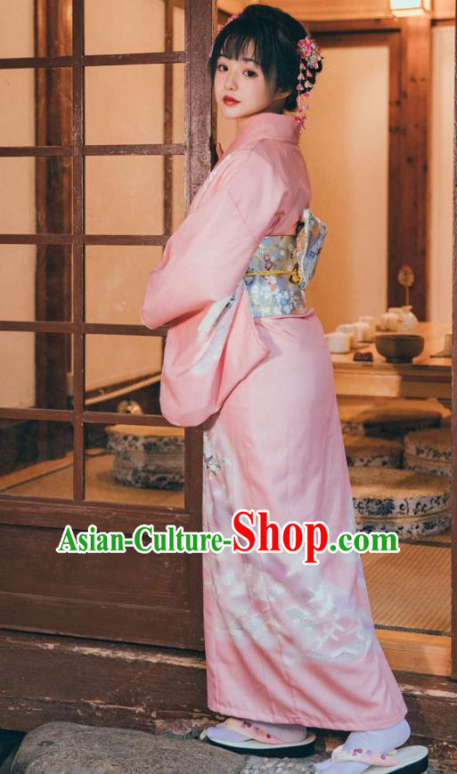 Japanese Summer Festival Yukata Dress Japan Traditional Young Lady Garment Pink Kimono