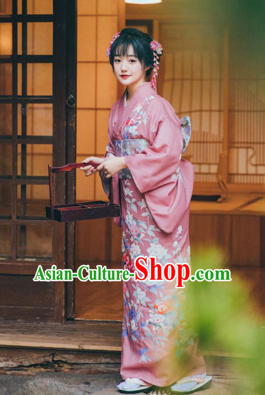 Japan Traditional Summer Festival Yukata Dress Young Lady Garment Japanese Printing Purple Kimono