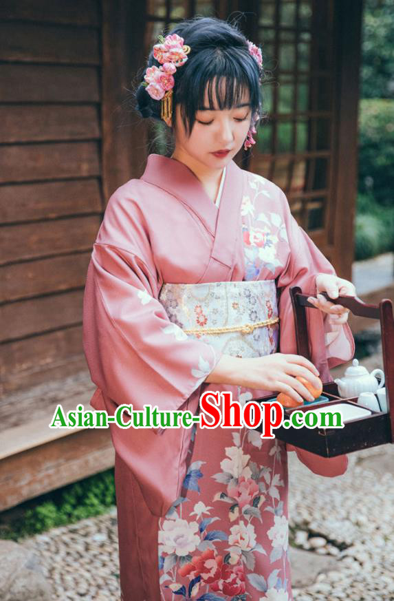 Japan Traditional Summer Festival Yukata Dress Young Lady Garment Japanese Printing Purple Kimono
