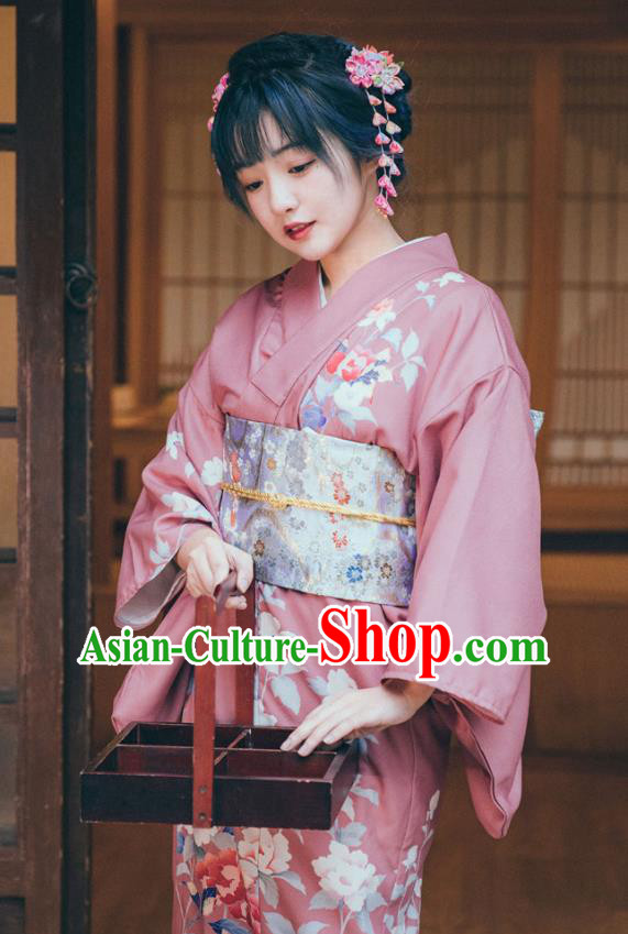 Japan Traditional Summer Festival Yukata Dress Young Lady Garment Japanese Printing Purple Kimono