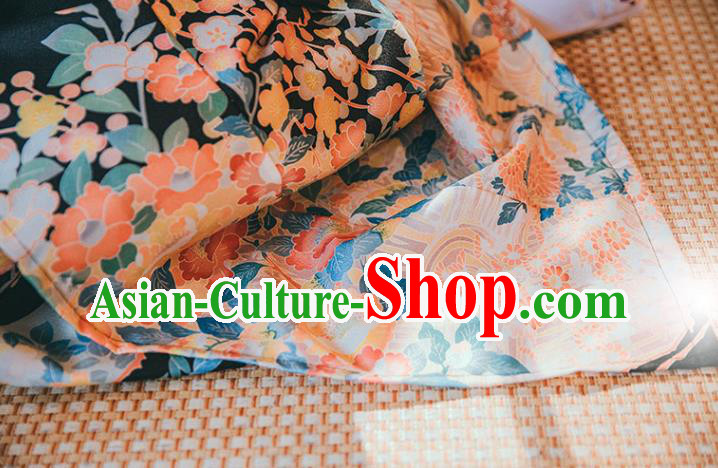 Japan Printing Black Kimono Traditional Yukata Dress Japanese Summer Festival Young Lady Garment