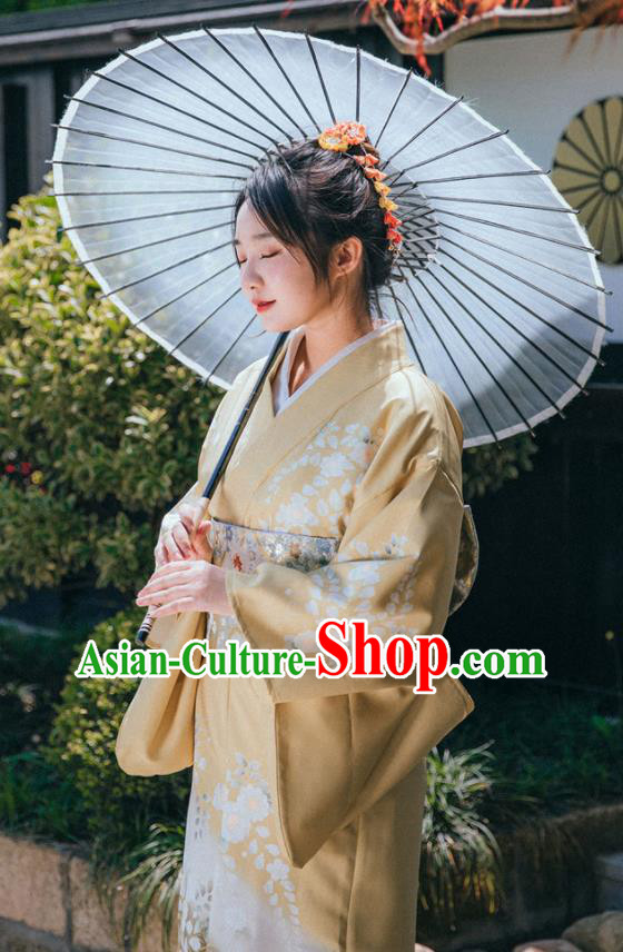 Japanese Ginger Kimono Japan Summer Festival Young Lady Yukata Dress Traditional Garment