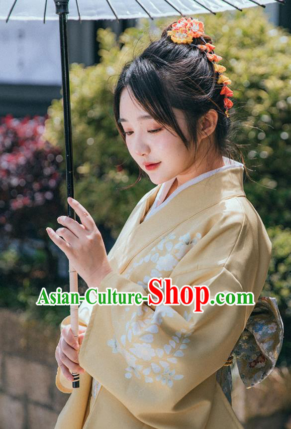 Japanese Ginger Kimono Japan Summer Festival Young Lady Yukata Dress Traditional Garment
