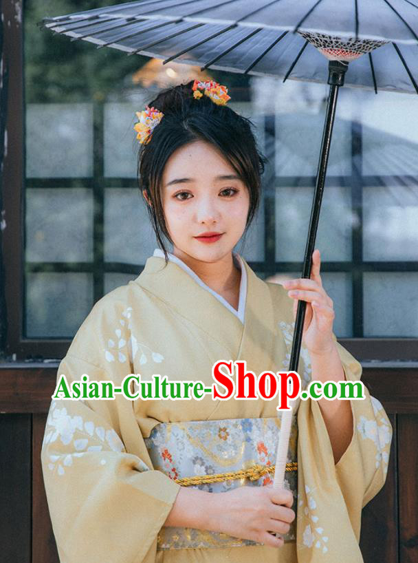 Japanese Ginger Kimono Japan Summer Festival Young Lady Yukata Dress Traditional Garment