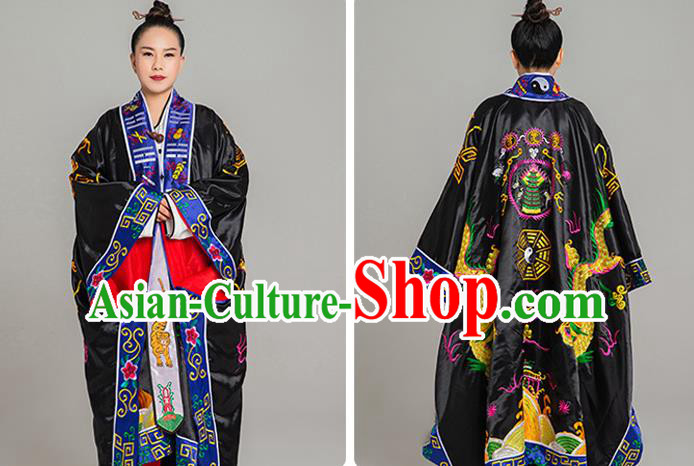 Chinese Handmade Taoist Robe Embroidered Dragon Priest Frock Traditional Taoism Black Silk Garment Costume
