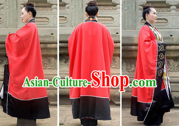 Chinese Handmade Silk Taoist Robe Embroidered Dragon Red Robe Traditional Taoism Priest Frock