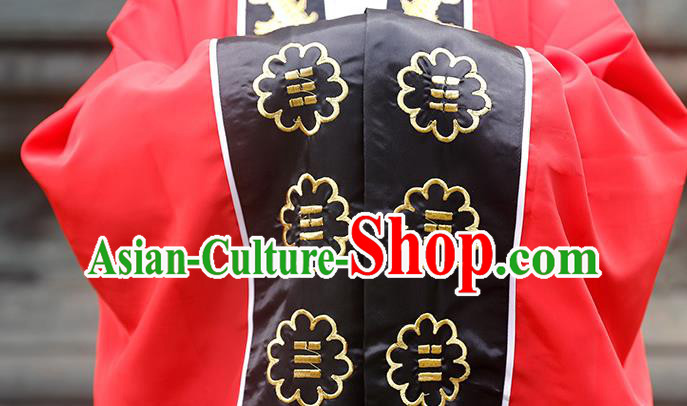 Chinese Handmade Silk Taoist Robe Embroidered Dragon Red Robe Traditional Taoism Priest Frock