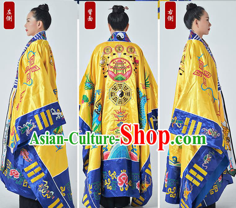 Chinese Handmade Yellow Taoist Robe Embroidered Dragon Robe Priest Master Garment Traditional Taoism Frock