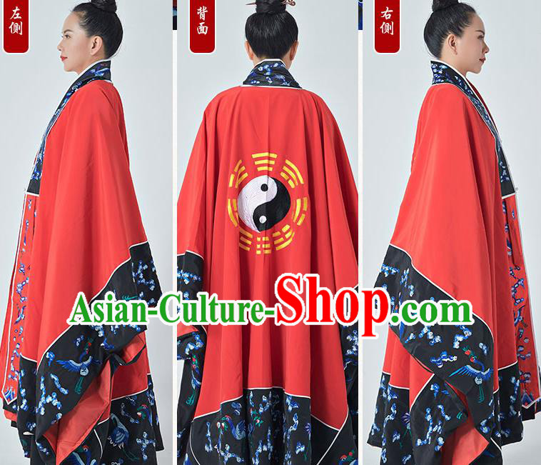 Chinese Taoist Master Costume Traditional Embroidered Red Priest Frock Taoism Ritual Robe San Qing Garment