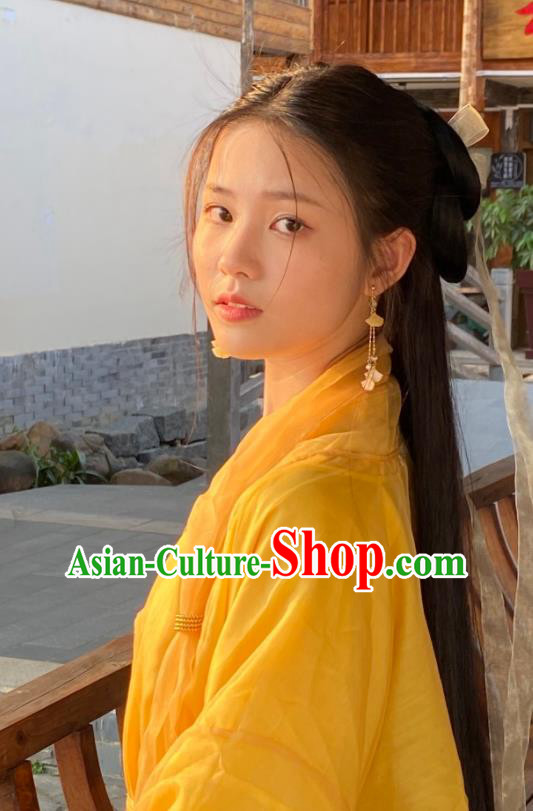 Chinese Traditional Wuxia Costumes Ancient Swordswoman Yellow Dress Clothing