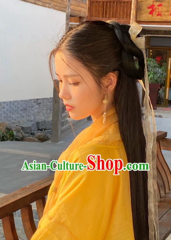 Chinese Traditional Wuxia Costumes Ancient Swordswoman Yellow Dress Clothing