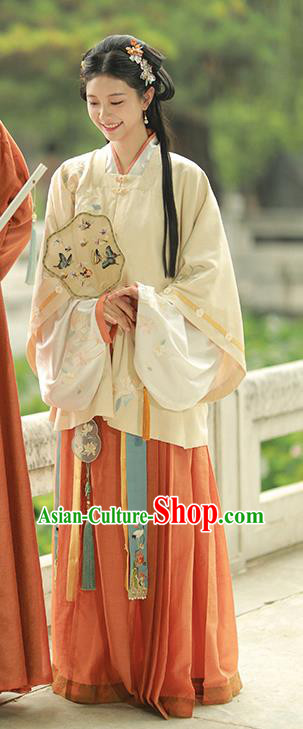 Chinese Ming Dynasty Noble Woman Clothing Traditional Embroidered Hanfu Ancient Royal Princess Garment Costumes