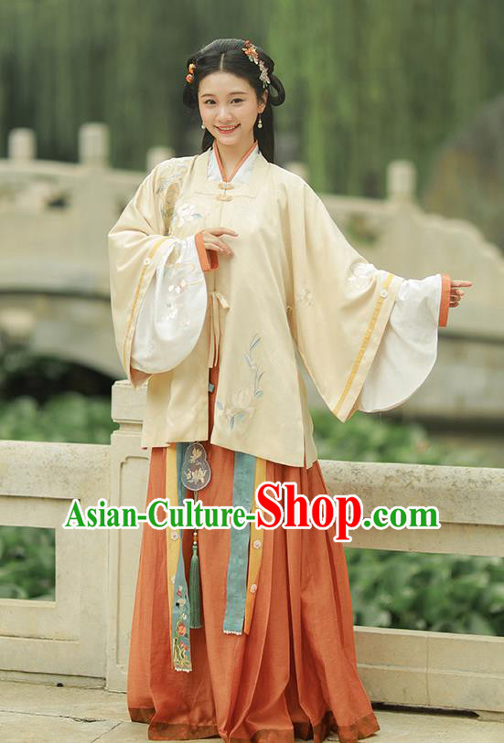 Chinese Ming Dynasty Noble Woman Clothing Traditional Embroidered Hanfu Ancient Royal Princess Garment Costumes