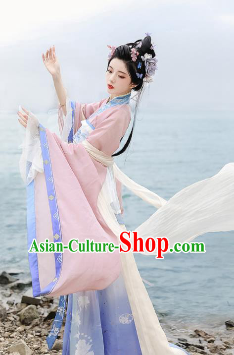 Chinese Traditional Hanfu Dress Ancient Palace Princess Garment Costume Jin Dynasty Young Women Clothing