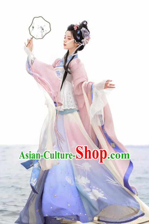 Chinese Traditional Hanfu Dress Ancient Palace Princess Garment Costume Jin Dynasty Young Women Clothing