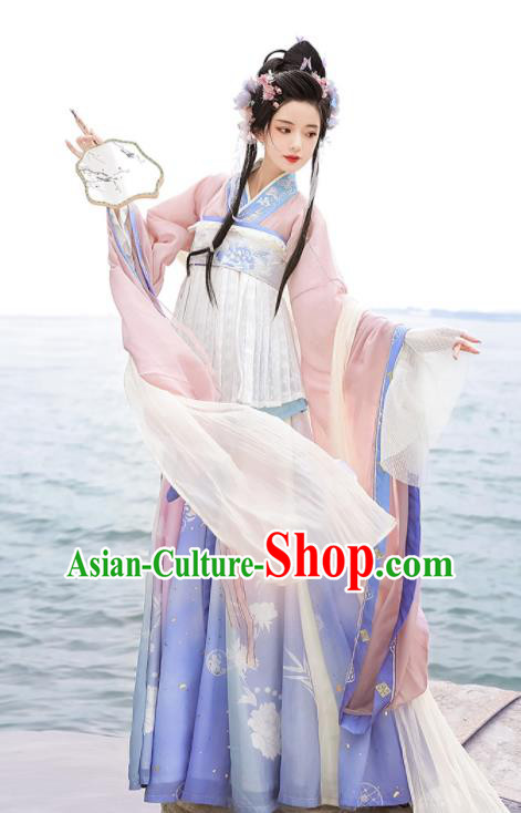 Chinese Traditional Hanfu Dress Ancient Palace Princess Garment Costume Jin Dynasty Young Women Clothing