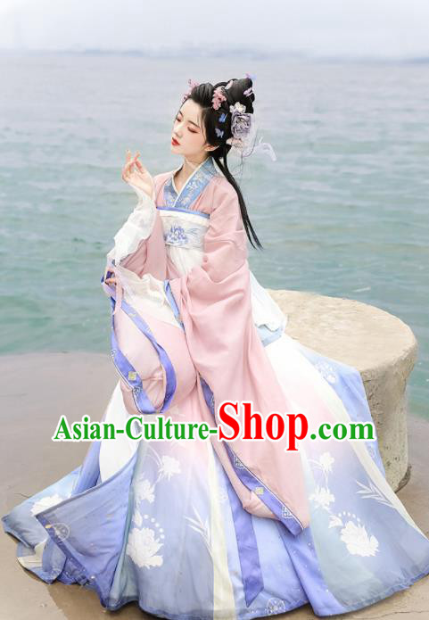 Chinese Traditional Hanfu Dress Ancient Palace Princess Garment Costume Jin Dynasty Young Women Clothing