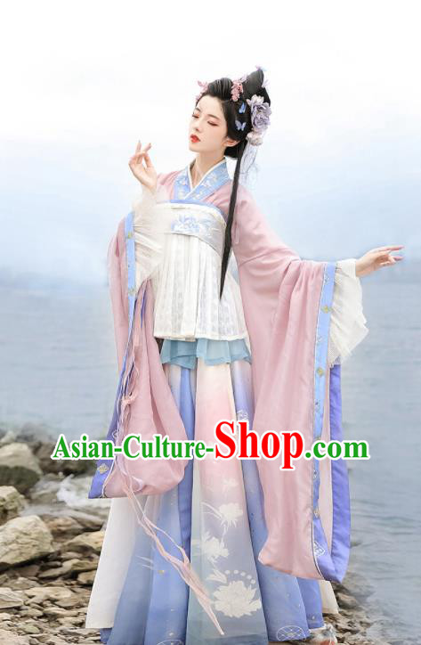 Chinese Traditional Hanfu Dress Ancient Palace Princess Garment Costume Jin Dynasty Young Women Clothing