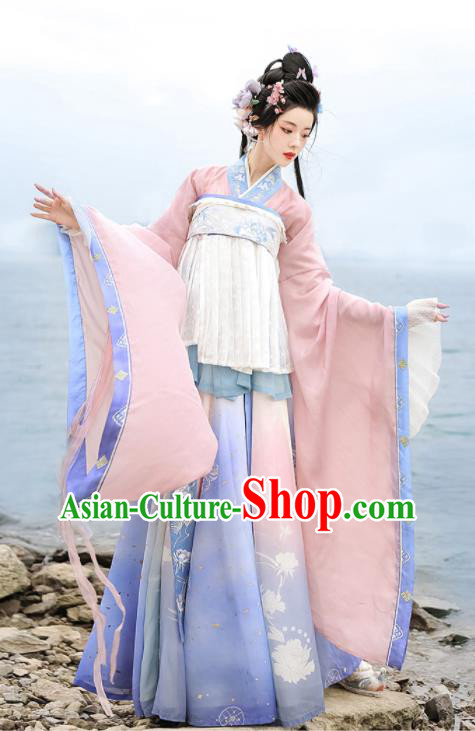 Chinese Traditional Hanfu Dress Ancient Palace Princess Garment Costume Jin Dynasty Young Women Clothing