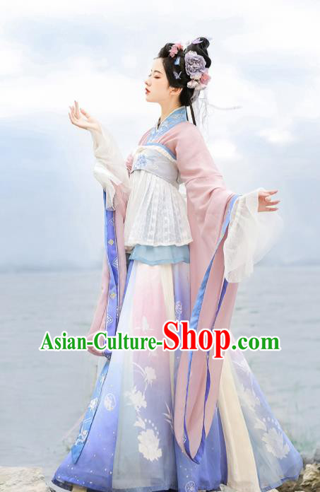 Chinese Traditional Hanfu Dress Ancient Palace Princess Garment Costume Jin Dynasty Young Women Clothing