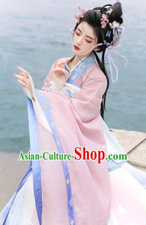 Chinese Traditional Hanfu Dress Ancient Palace Princess Garment Costume Jin Dynasty Young Women Clothing