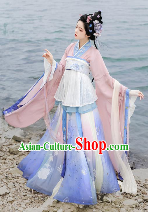 Chinese Traditional Hanfu Dress Ancient Palace Princess Garment Costume Jin Dynasty Young Women Clothing