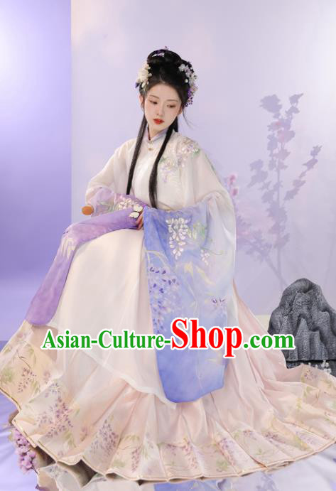 Chinese Ming Dynasty Young Beauty Clothing Traditional Hanfu Dress Ancient Noble Lady Garment Costumes