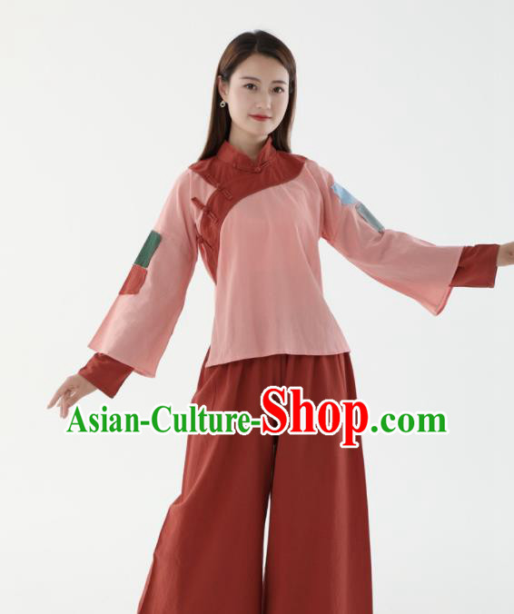 Chinese Ancient Poor Lady Garment Costumes Cosplay Village Girl Pink Outfit