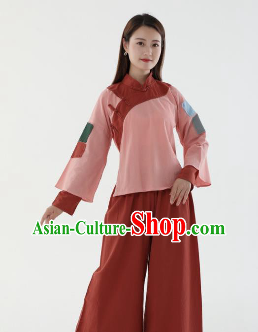 Chinese Ancient Poor Lady Garment Costumes Cosplay Village Girl Pink Outfit