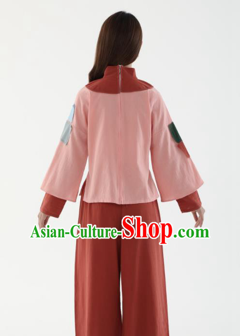 Chinese Ancient Poor Lady Garment Costumes Cosplay Village Girl Pink Outfit