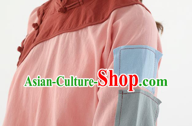 Chinese Ancient Poor Lady Garment Costumes Cosplay Village Girl Pink Outfit