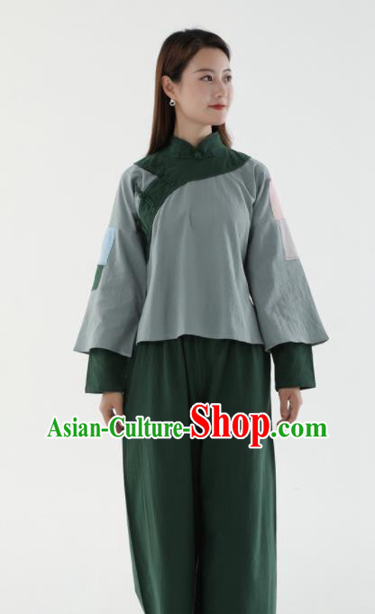 Chinese Cosplay Village Girl Green Outfit Ancient Poor Lady Garment Costumes