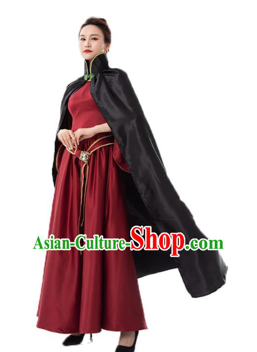 Top Cosplay Queen Garment Costumes Dancing Party Wine Red Dress