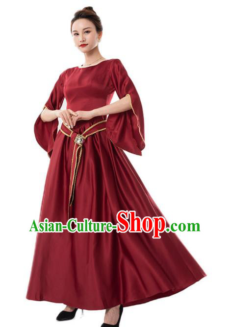 Top Cosplay Queen Garment Costumes Dancing Party Wine Red Dress