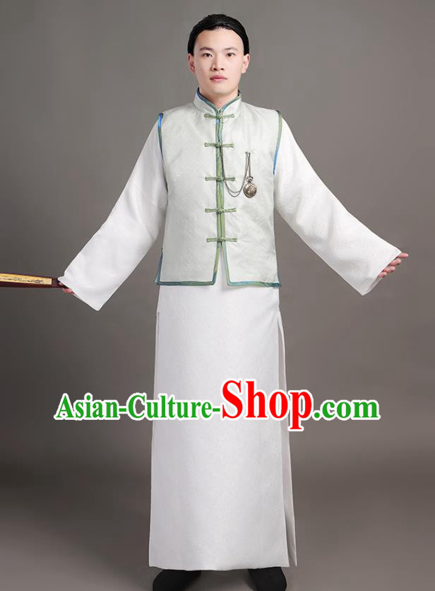 Chinese Ancient Landlord White Clothing Traditional Costumes Qing Dynasty Childe Garments