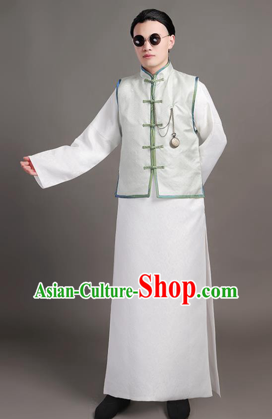 Chinese Ancient Landlord White Clothing Traditional Costumes Qing Dynasty Childe Garments