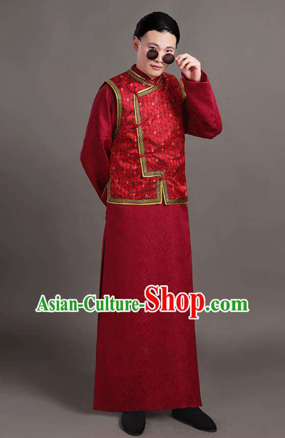 Chinese Ancient Childe Red Clothing Traditional Wedding Costumes Qing Dynasty Groom Garments