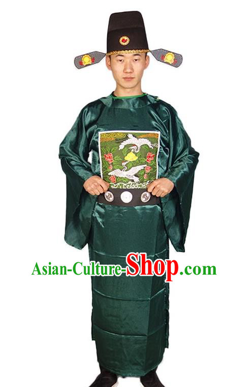 Chinese Traditional Official Clothing Ancient Chancellor Costumes Ming Dynasty Green Vestment