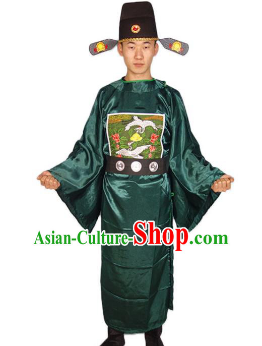 Chinese Traditional Official Clothing Ancient Chancellor Costumes Ming Dynasty Green Vestment